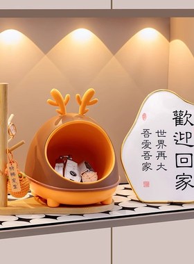 小鹿玄关钥匙收纳盒摆件入户玄关客厅家I用桌面装饰品乔迁新居礼