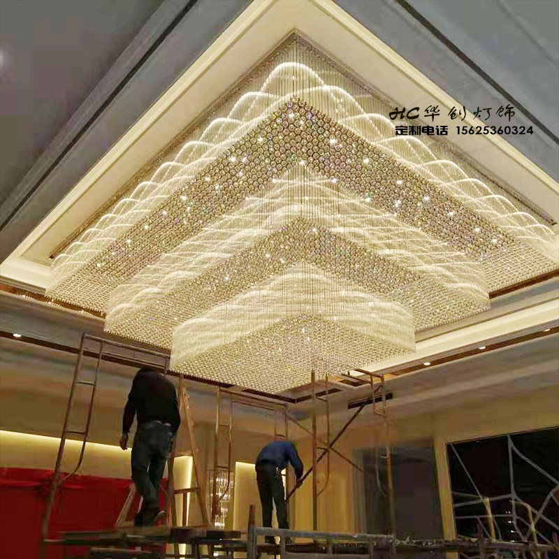 酒店工程水晶吊灯长方形大堂大厅客厅大型售楼P部沙盘宴会厅定制