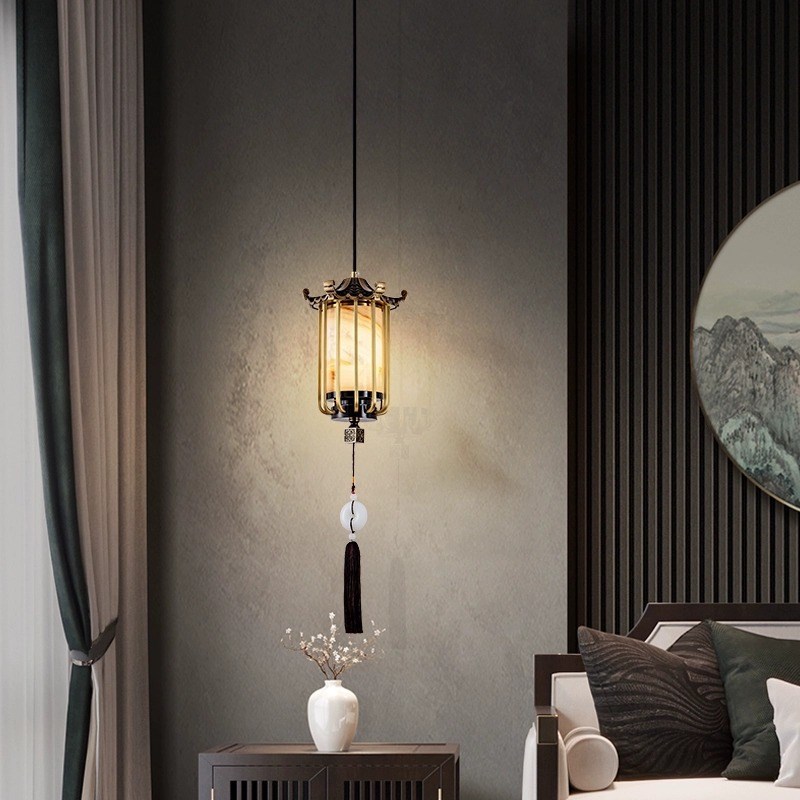 全铜云石欧式复古客厅吊灯高端创意新中式餐Q厅复式楼别墅大吊灯