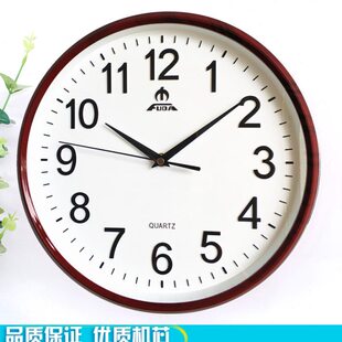 富达钟表 12寸仿木纹圆形静音 立体字 创意时尚简约 客厅卧室时钟