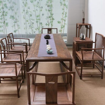 黑胡桃木茶桌椅组合明式禅意茶桌全实木泡茶桌茶台喝茶桌环保家具