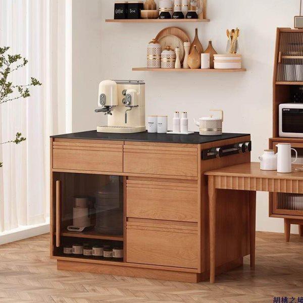 日式全实木岛台樱桃木餐边柜岩板吧台餐桌一体北欧黑胡桃木茶水台,住宅家具,岛台,淘宝优惠券,粉丝福利购,淘宝优惠卷
