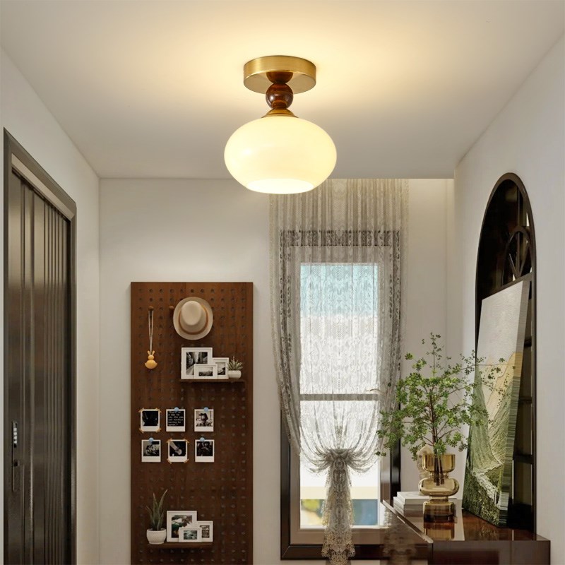 法式复古入户玄关走m廊过道灯阳台灯中古民宿玻璃实木衣帽间吸顶