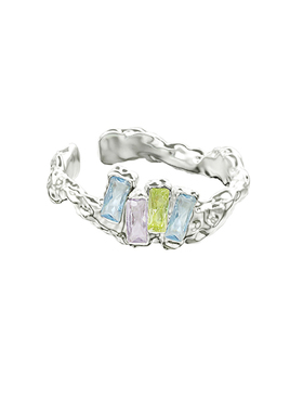 [新年礼物]OfINICIO初印絮咿系列925银彩色锆石流体戒指女薄荷曼