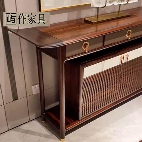 新中式乌金木玄关柜入户门厅靠墙玄关桌现禅意简约轻奢实木供桌