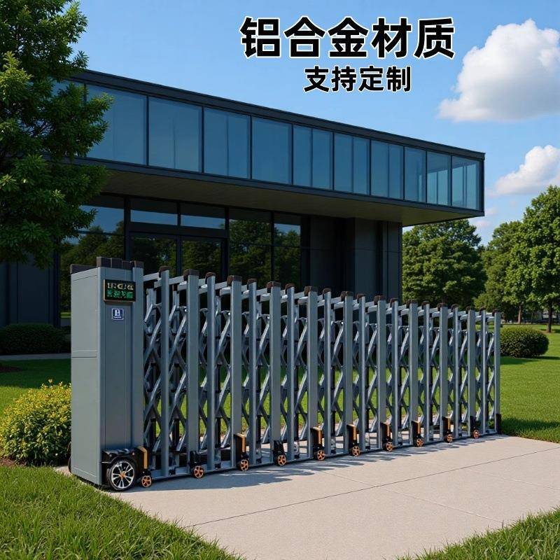 铝合金电动伸缩门工厂铁路学校工地电动大门伸缩门红如意伸缩门