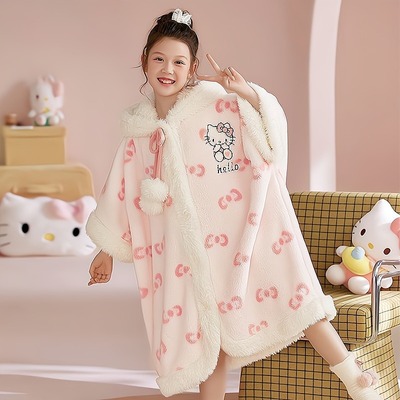 秋冬加厚女大童珊瑚绒凯蒂猫睡袍
