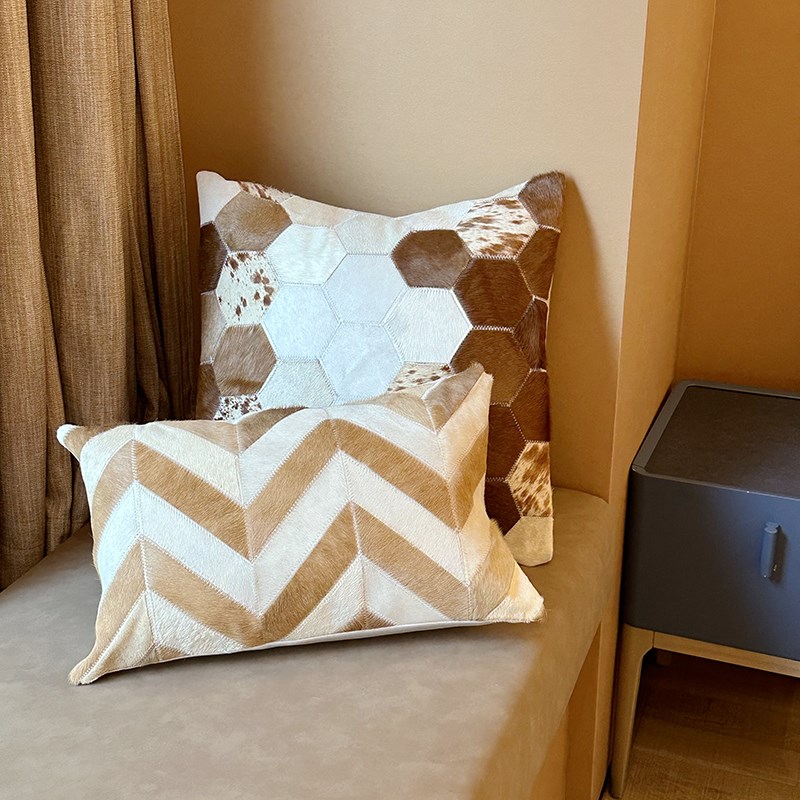 北欧沙发抱枕客厅彩色橘色靠包真皮靠G垫枕彩色轻奢风真皮牛皮腰