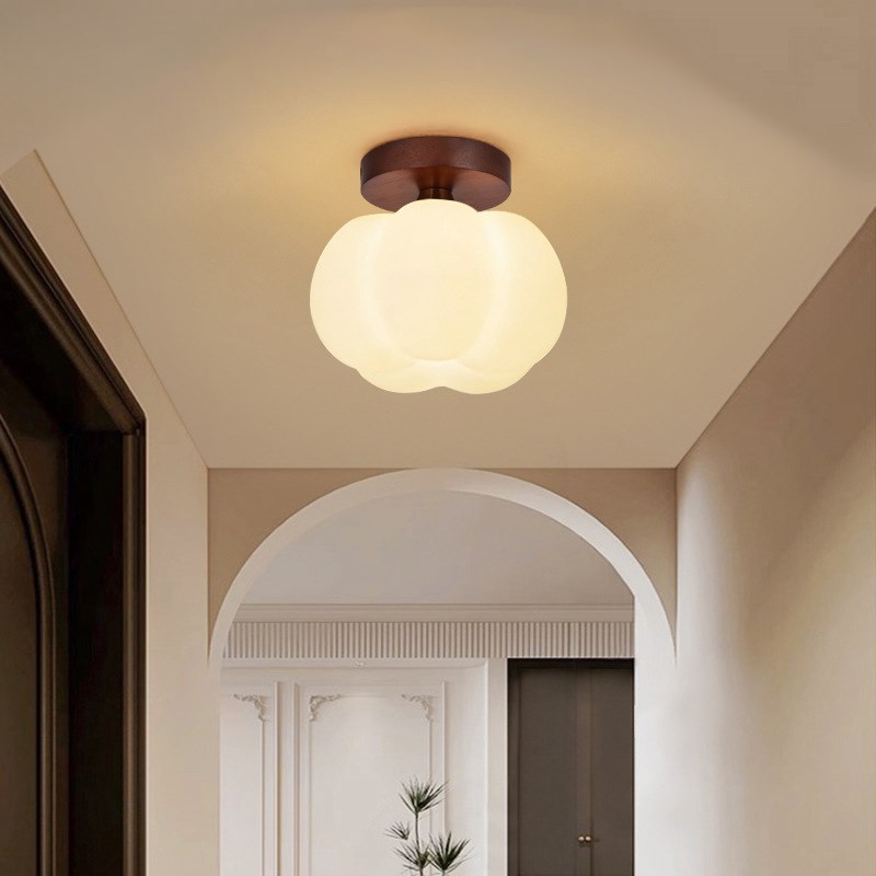 过道灯走廊灯楼梯k入户玄关阳台灯实木胡桃灯具棉花吸顶灯木纹简