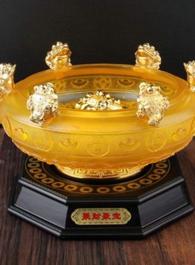 妙如意 聚宝盆摆件 存钱罐聚宝金蟾配底座商务礼品乔迁家居装饰品