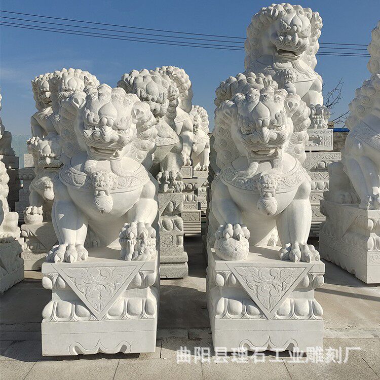 石狮子 汉白玉石雕狮子景区公司门口动物雕塑摆件石狮子一对