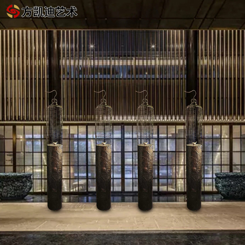 咖啡厅西餐室内大堂落地玄关鸟笼装饰品摆件大型软装设计小品