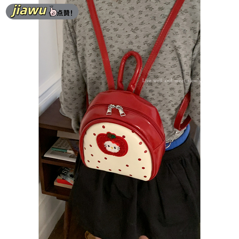 新款 韩版时尚波点手提春季卡通猫咪休闲百搭双肩背包2025年春季