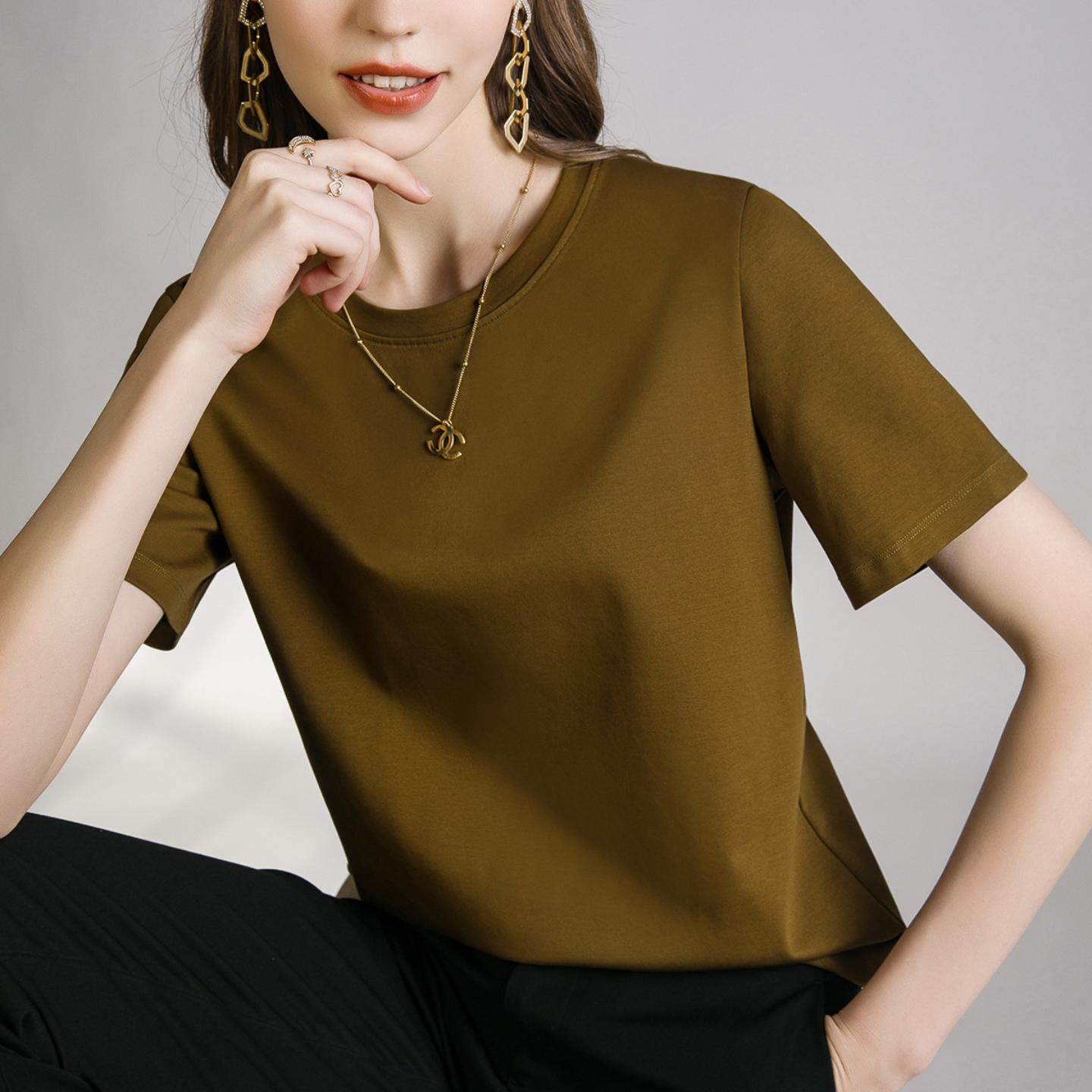 口碑入液氨白色短袖正肩恤女夏季丝光棉圆领打底衫体恤