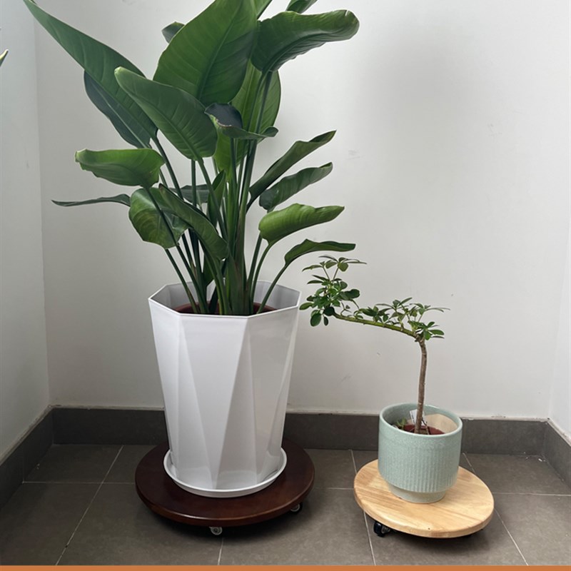 实木带刹车万向轮静音移动花盆托盘加厚圆形带滚轮鱼缸底座花托架