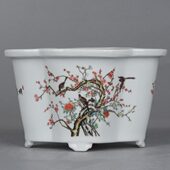 复古怀旧风粉彩喜上眉梢花鸟纹异形中号陶瓷花盆菖蒲多肉文竹瓷盆