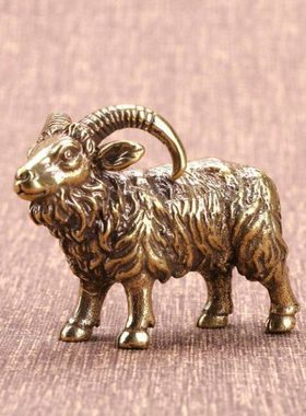 手工实心铜雕山羊小摆件黄铜仿古微雕生肖羊铜手把件铜艺古玩铜器