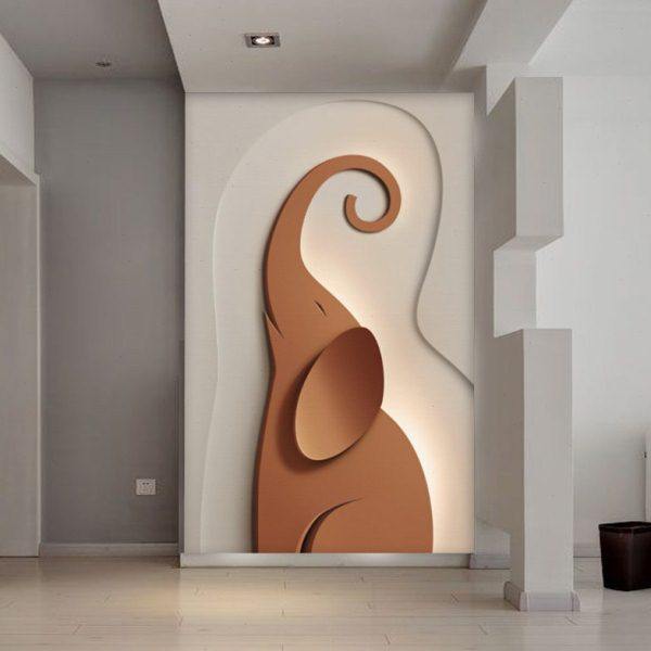 入户正对门玄关装饰画现代轻奢大象走廊过道高档竖版壁画墙纸壁纸