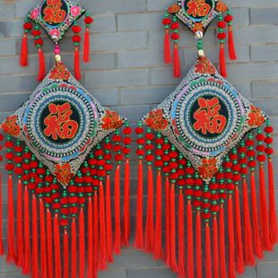 民族风特色墙面壁饰玄关壁挂遮挡挂饰复古刺绣家居客厅福字挂件