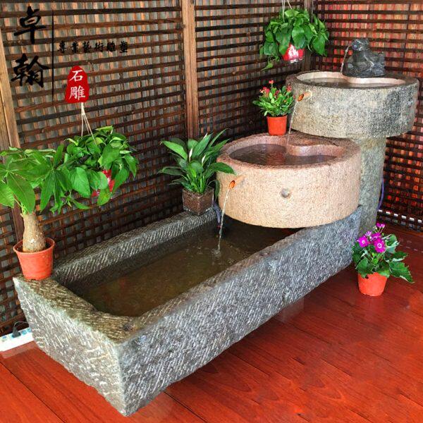 老旧石槽石磨盘猪槽鱼缸金蟾流水景马槽室内牛槽养鱼庭院花盆摆件