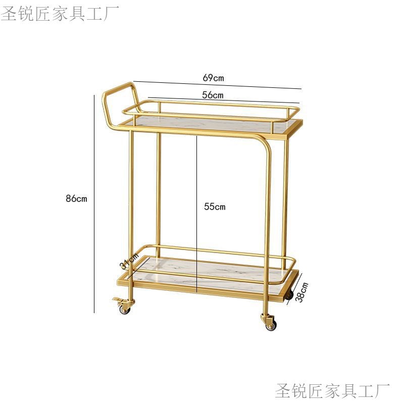 北欧移动小推车高档推车收纳酒店酒水金色多层铁艺餐车餐厅传菜车