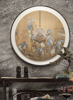 新中道平安山河风景立体装饰画廊户玄关圆形挂画走入过式国风壁画