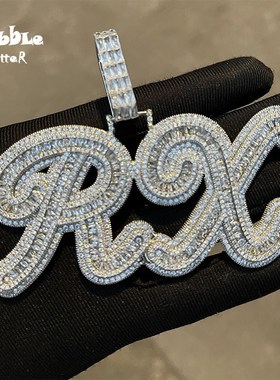 外贸嘻哈新款铜镶锆石RX字体拼接DIY字母吊坠项链 欧美小众饰品