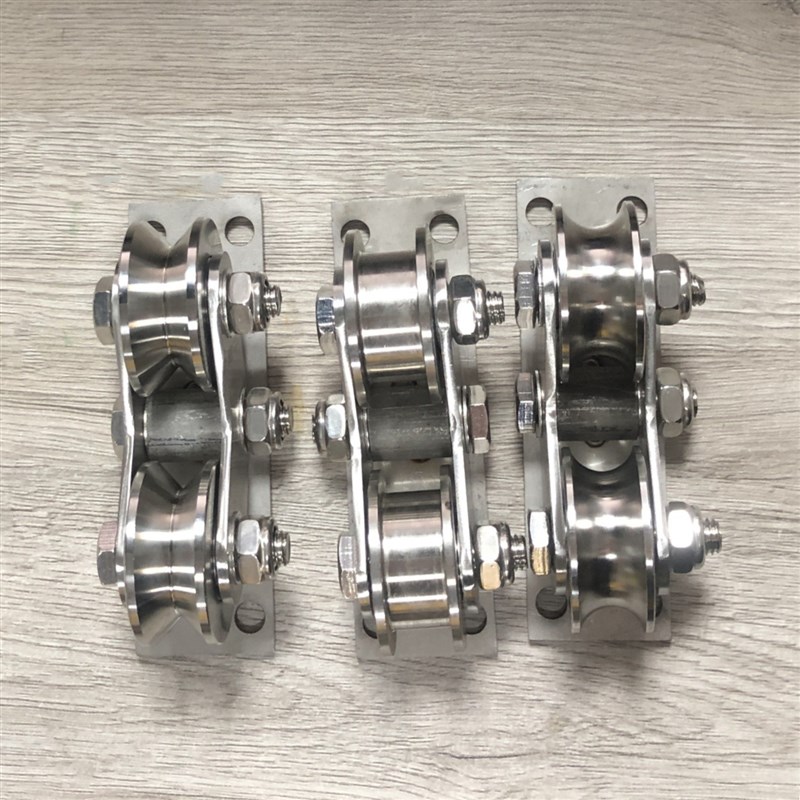 304不锈钢轨道滑轮钢丝绳起重吊环轮平移门万向轮U型V型槽48双轮