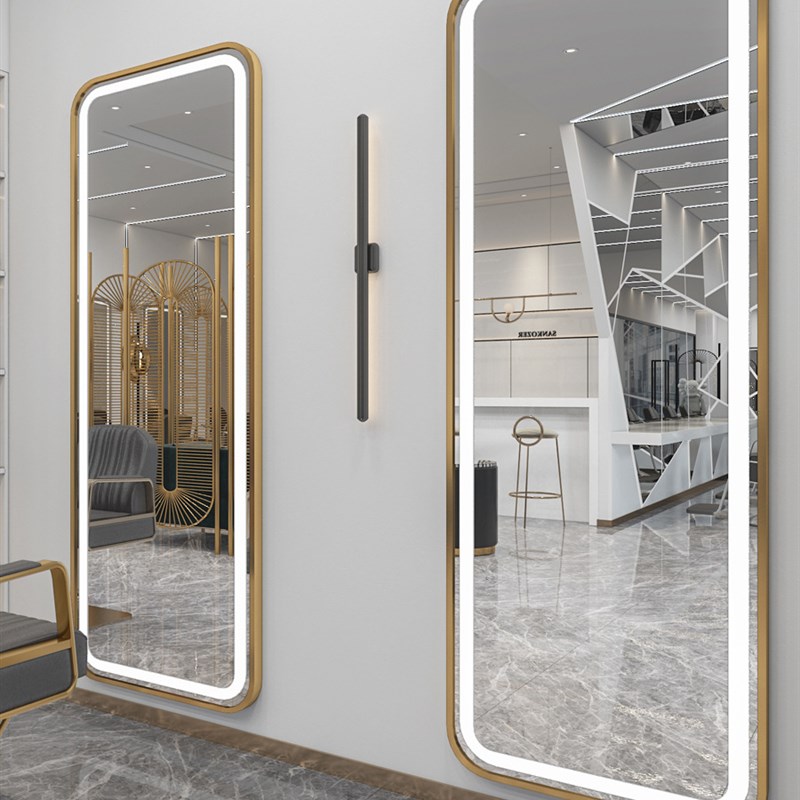 网红理发店镜台美发店镜子简约带灯美容镜单面镜潮店挂墙发廊