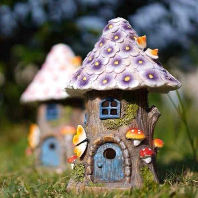 太阳能树屋小夜灯花园装饰摆件创意蘑菇房子树脂家居庭院阳台造景