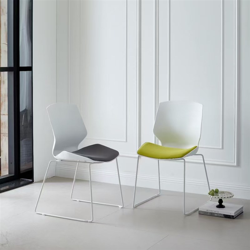 会议培训椅可叠落弓形无扶手简约座椅洽谈会议室会客靠背钢筋椅