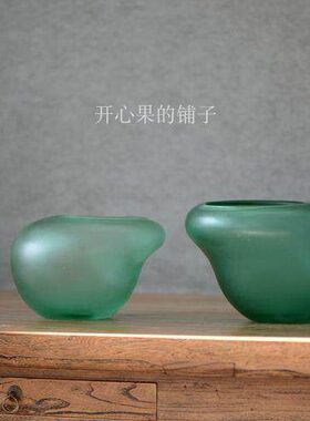 璃岛 巢—禅意花瓶 摆件 插花 清新 手口开口人工吹制水绿色花瓶D