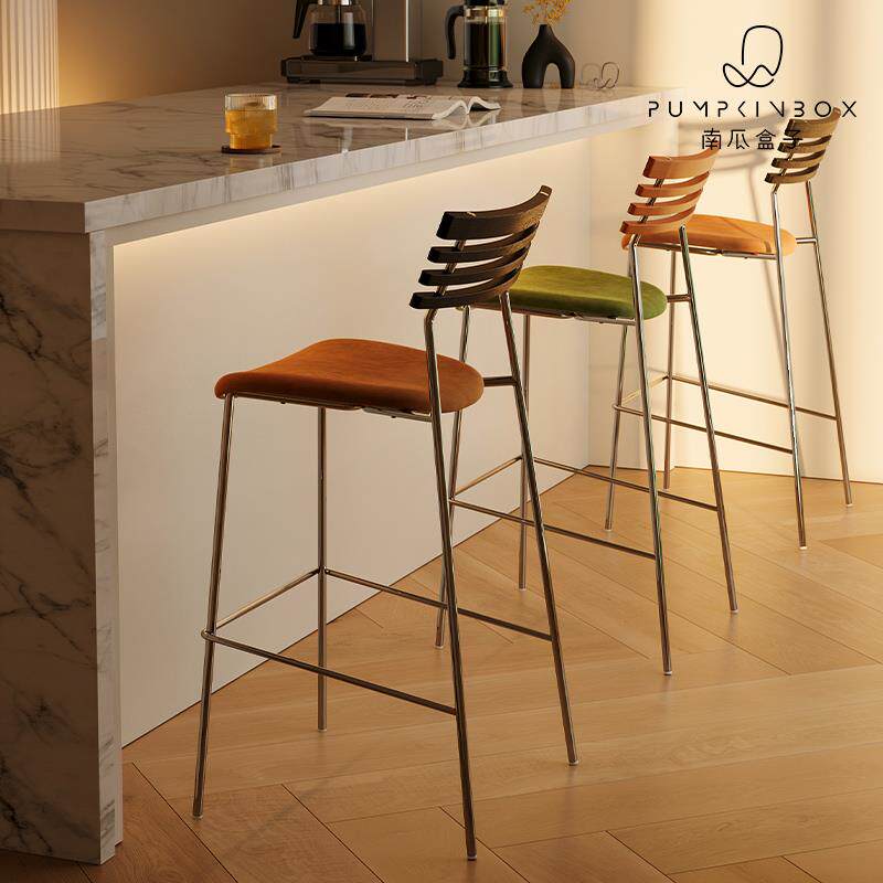 中古吧椅侘寂风轻奢创意客厅咖啡厅设计师休闲覆古靠背铁艺吧台凳