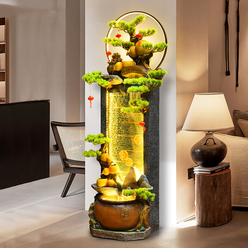 热销客厅玄关招财假山流水摆件造景隔断水幕墙P阳台循环水景观喷