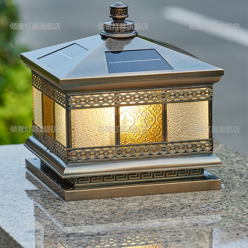 全铜太阳能柱灯,防水外墙灯,别E墅门,花园两侧,室外庭院柱灯