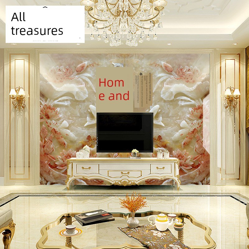 中国瓷砖背景墙3D现代玉石彩雕艺术电视客厅Q背景墙玉雕家与财富