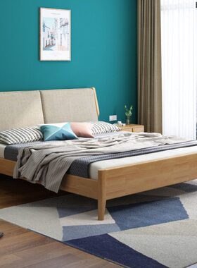 北欧风格实木床软靠主卧双人日式2米大床1.5m1.8米现代简约高箱床