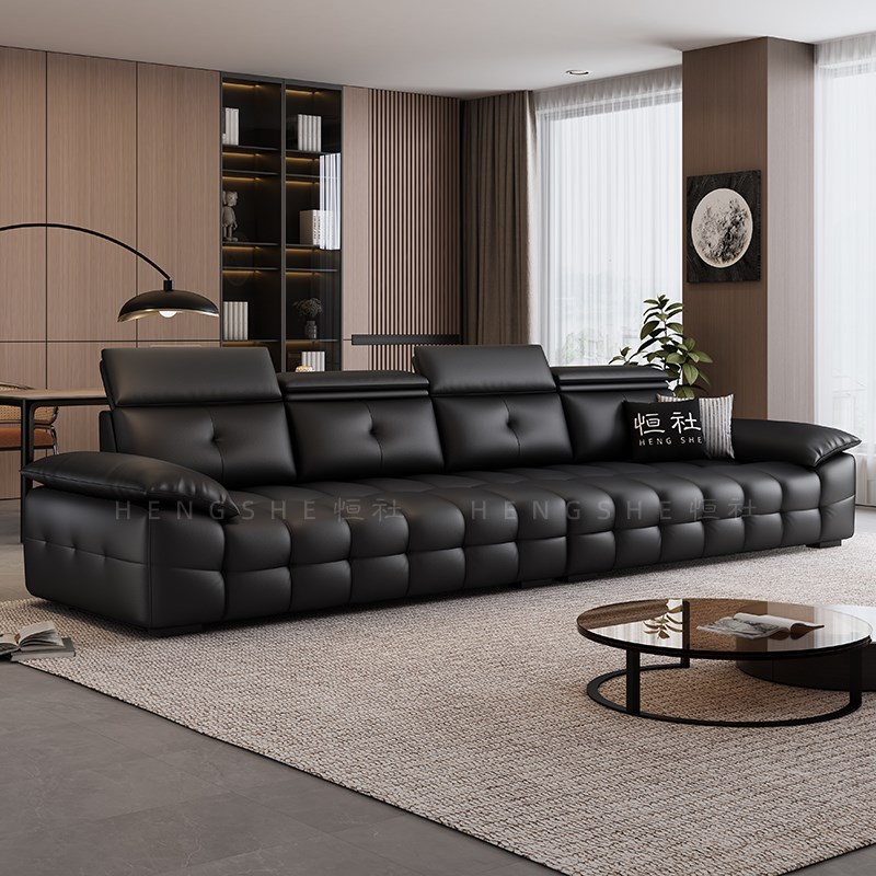 恒社头层真皮沙发意式极简u钢琴键客厅家用小户型现代简约直排贵