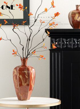 Rzone 新中式窑变雪红霁红釉陶瓷花瓶插花器中古客厅软装饰品摆件