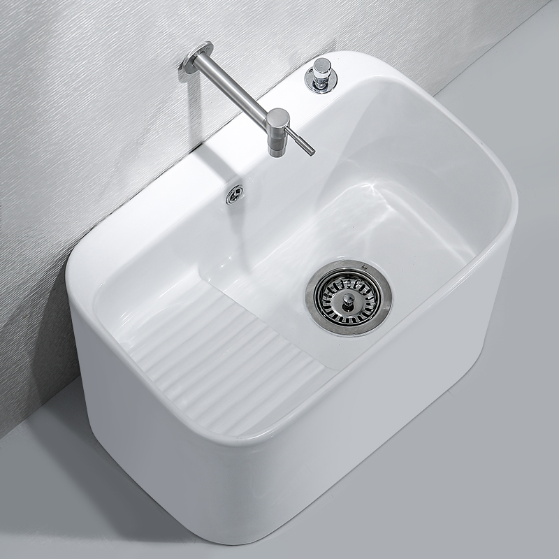 元匠阳台洗拖把池家用卫生间大号洗衣I池一体陶瓷拖布池带搓衣板