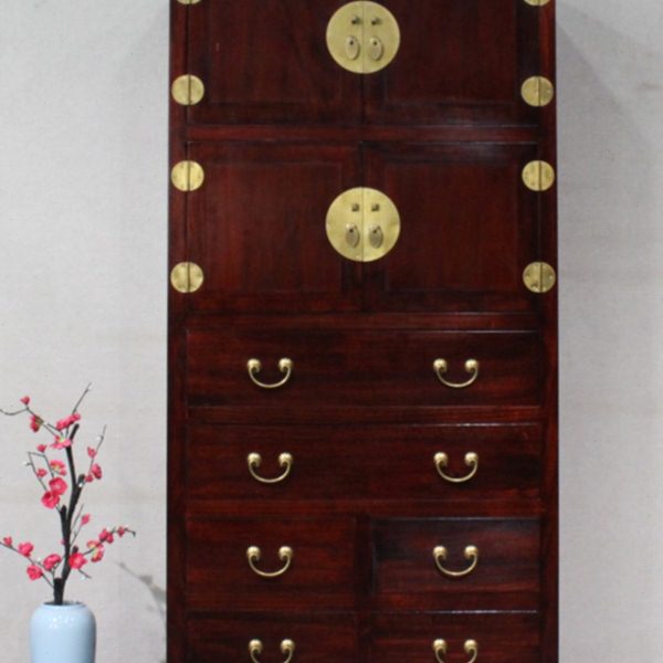 新中式古典香樟木实木高斗柜客厅收纳储物柜简约带门卧室多斗柜子图片