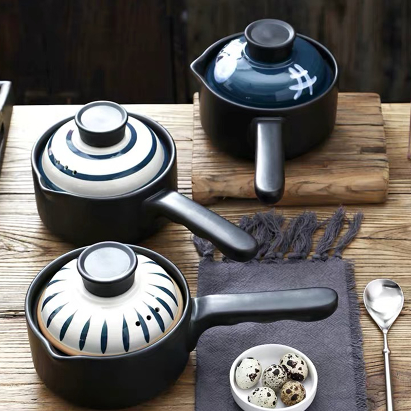 日式陶瓷砂e锅辅食无涂层奶锅单柄家用炖锅明火迷你沙锅热牛奶小