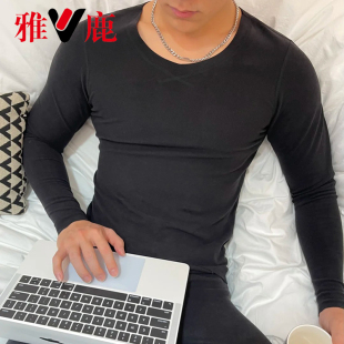 男女长袖 秋衣秋裤 圆V领双面绒居家简约A03 雅鹿秋冬保暖套装 yaloo