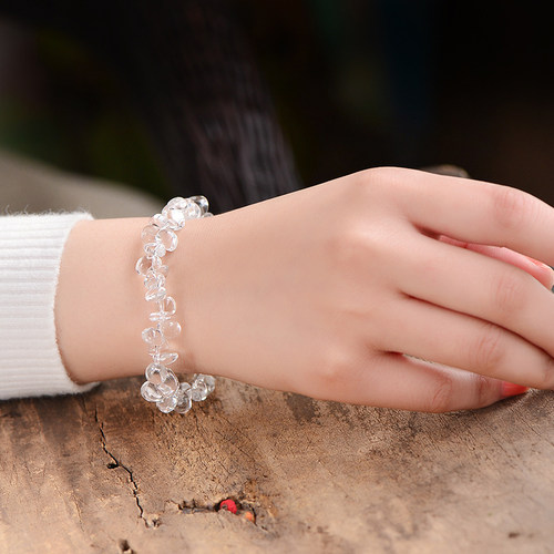天然白水晶手串女款光面滴水手链