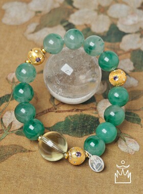 矣太【翠微】正品天然飘花非洲翠手串镀金925银高端过年礼物手链