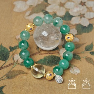 天然飘花非洲翠手串镀金925银高端过年礼物手链 正品 矣太 翠微