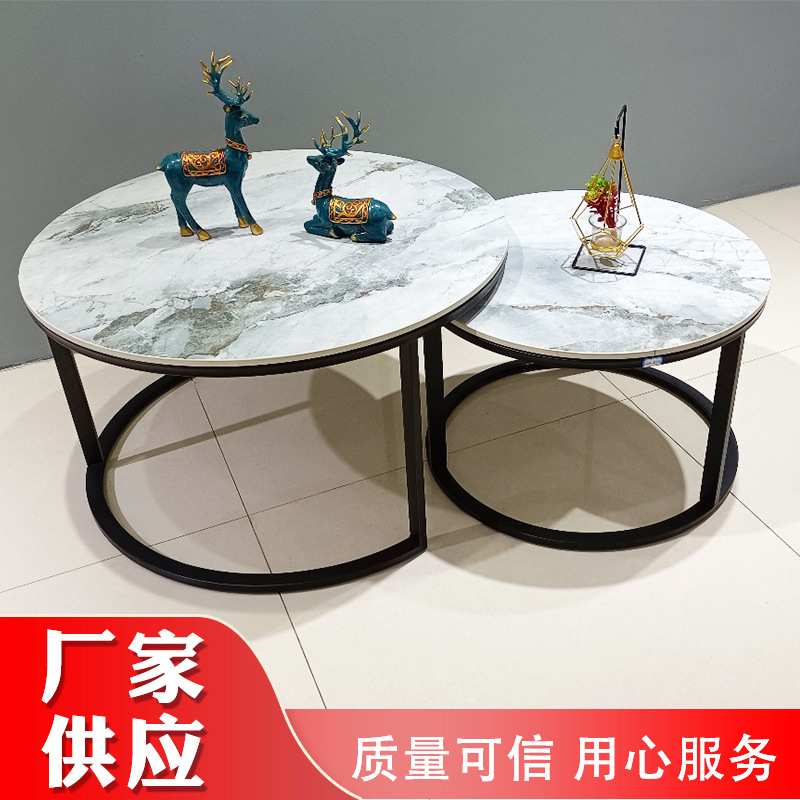 现代简约客厅茶几大理石大小茶几组合家用简易省空间可收缩圆茶几