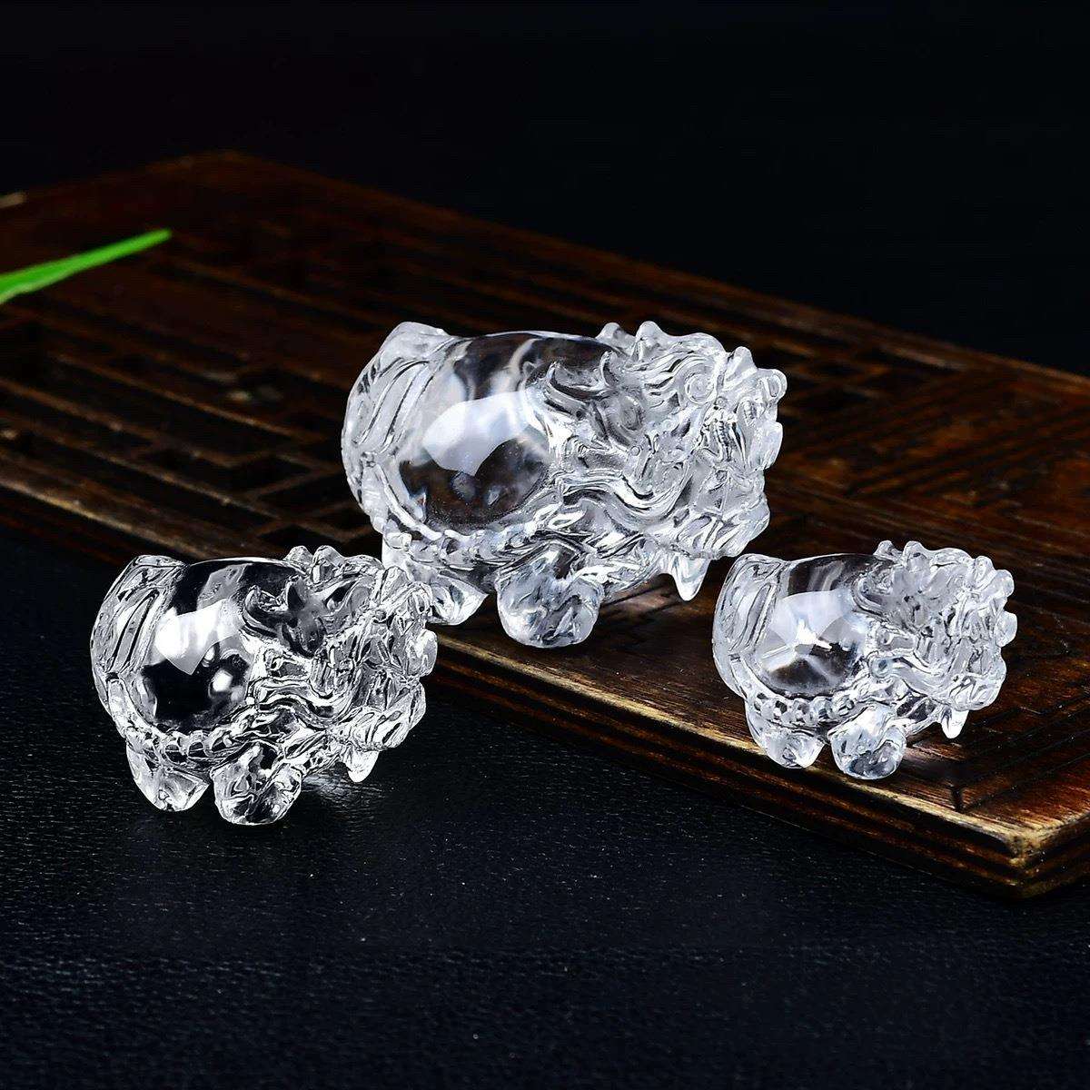 天然白水晶龙龟摆件手把件原石雕刻件家居办公室高端装饰品送礼