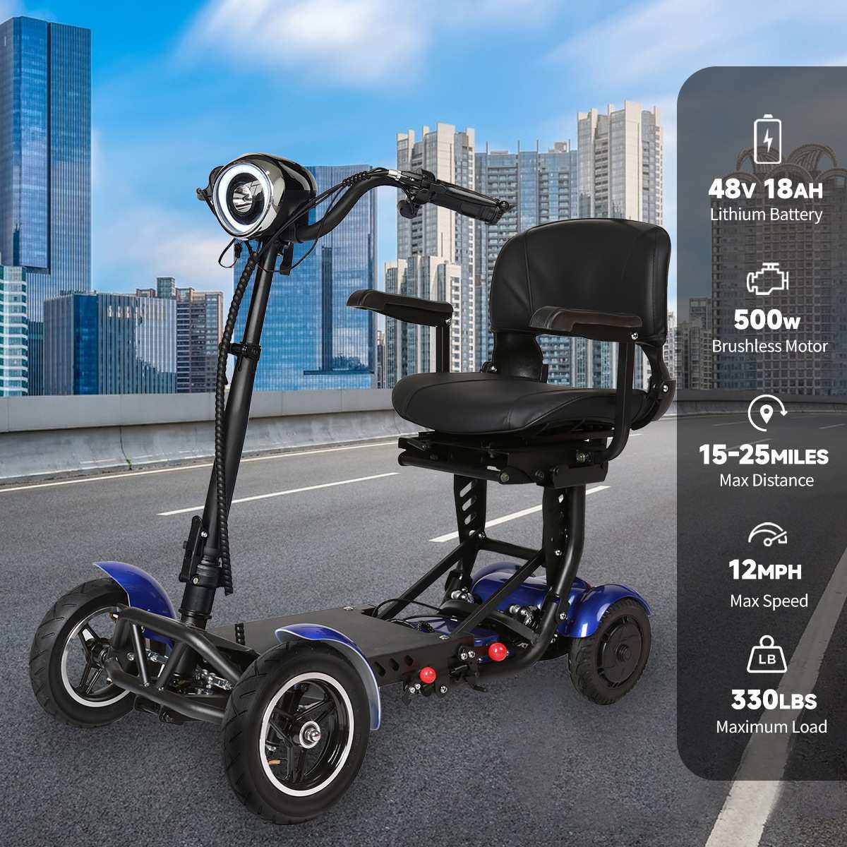 双驱可折叠电动滑板车双悬挂36V500W锂电超长续航公路四轮踏板车