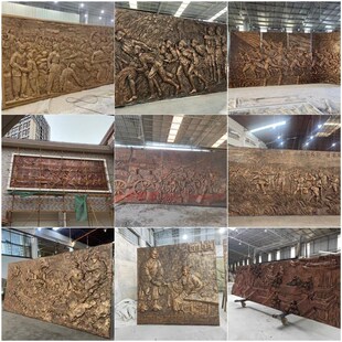 定制锻铜浮雕文背景墙装饰黄紫铜玻石钢砂岩璃材校园中医塑化浮雕